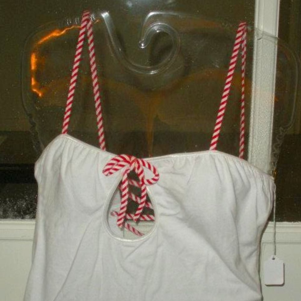 White Cotton Lingerie Candy Stripe Shoelace Back